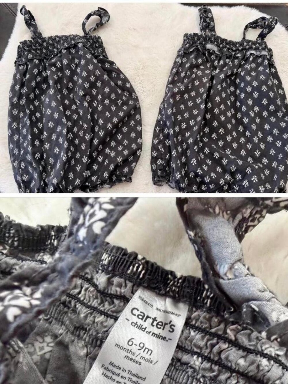 Carter's Black & White Floral Baby Romper 6-9M